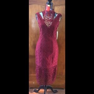 Burgundy lace high-neck dress